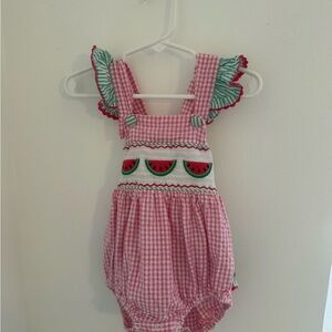 Pink Gingham Watermelon Baby Romper